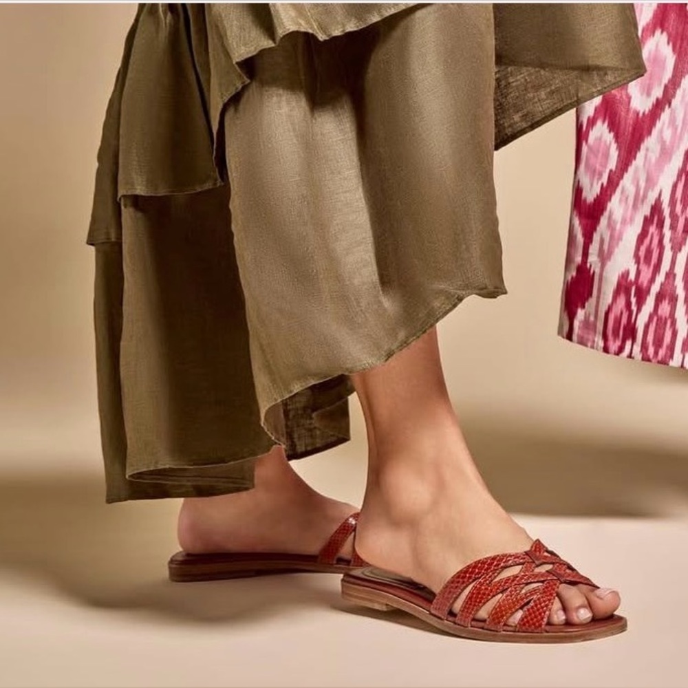 Sarah Flint Flat Leather Sandals Slip On Kim Toffee and Embossed Calf Size 39